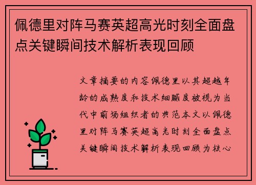 佩德里对阵马赛英超高光时刻全面盘点关键瞬间技术解析表现回顾 佩德里对阵马赛英超高光时刻全面盘点关键瞬间技术解析表现回顾